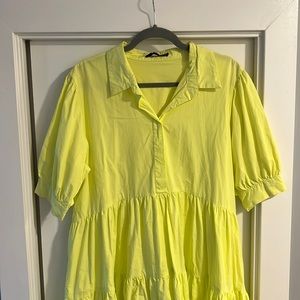 Neon Yellow Paper-Bag Style Dress